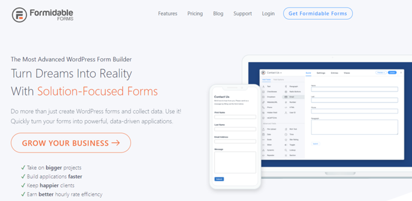 formidable forms landing page