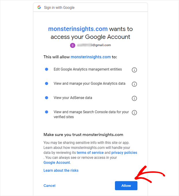 Allow accessing your account - MonsterInsights