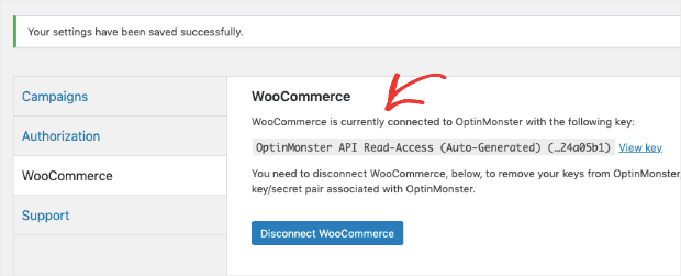 WooCommerce store success message - OptinMonster